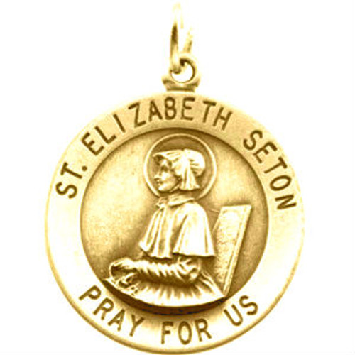 14k Gold 18.0mm Round Saint Elizabeth Seton Medal