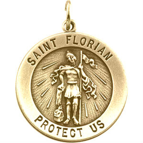 14k Gold 18.0mm Round Saint Florian Medal