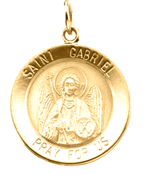 14k Gold 18.0mm Round Saint Gabriel (Archangel) Medal