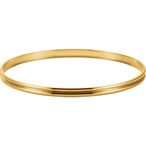 14k Gold 4mm Wide High Polished Grooved Slip-on Solid Bangle 7 Inches