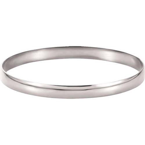14k White Gold 6mm Wide High Polished Slip-on Solid Bangle 7 Inches