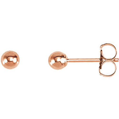 14kt Rose Gold  3mm Ball Earrings with Bright Finish