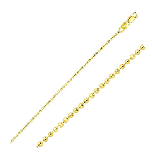 14k Gold Bead Link Chain, 1.5mm Wide 14 Inches