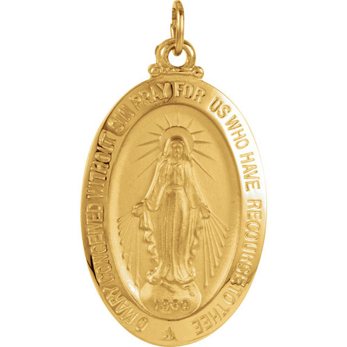 14kt Yellow Gold 26x18mm Oval Miraculous Medal