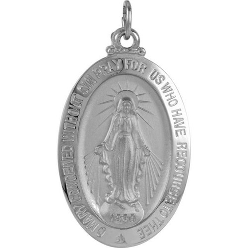 14kt White Gold 26x18mm Oval Miraculous Medal