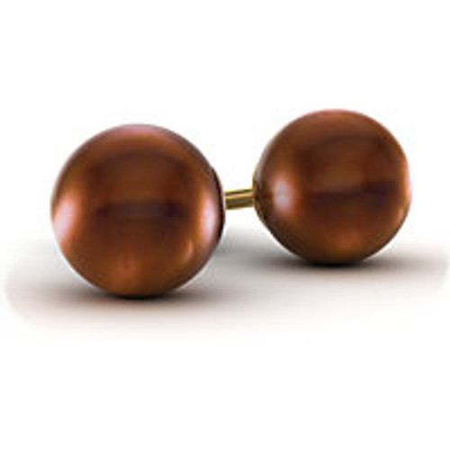 14k Gold 8-9mm Chocolate Cultured Pearl Stud Earrings