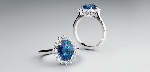 14K Whie gold Blue Topaz  Ring 1.00ct (5x7)  And 0.30 Ct Diamonds