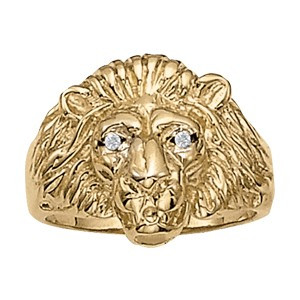 14k Yellow gold Lion Head Diamond Ring 