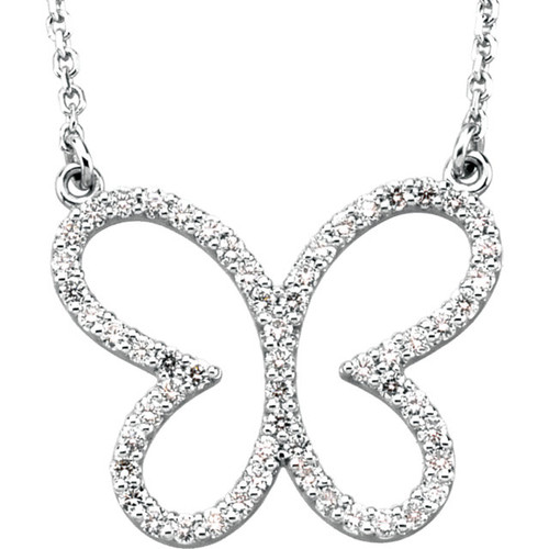 14kt White Gold 0.33 CTW Diamond Butterfly Necklace 14mm x 18mm