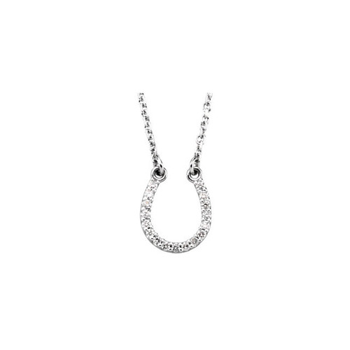 14kt White Gold 0.08 CTW Diamond Horse shoe Necklace 10mm x 9.3mm