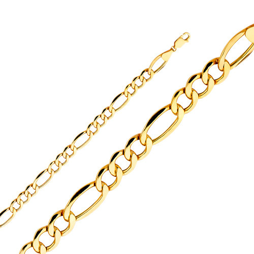 10K Gold 7.5mm Hollow Figaro Chain 20 Inches