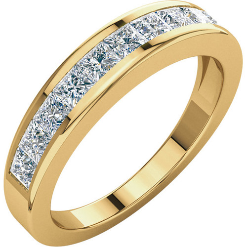 1.00ct Channel Set Princess cut Diamond Band In 14k Yellow Gold.