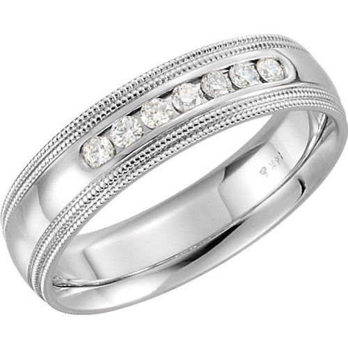 14k White Gold 5mm Diamond Double Milgrain Wedding band .15 ct.