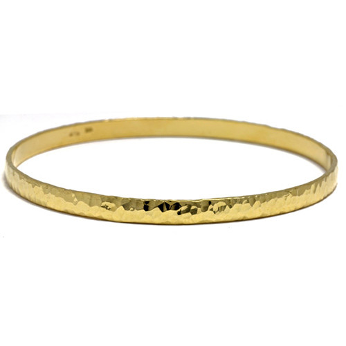 18k Yellow Gold Domed 6mm Wide Hammered Slip-on Solid Bangle Regular 7 Inches