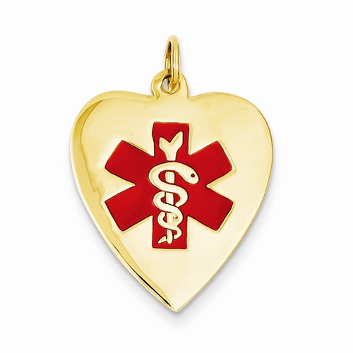 14k Yellow Gold Heart Shape Medical ID 28mm