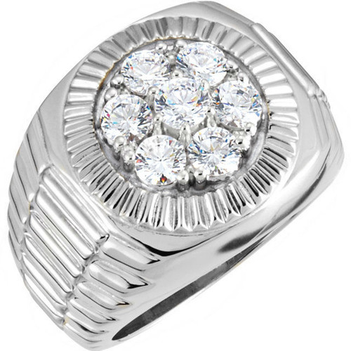 14k White Gold Mens President Jubilee Diamond Ring 1.50Ct.