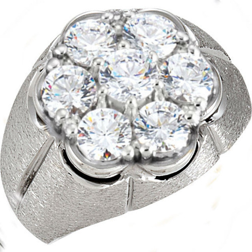 14k White Gold Mens Cluster Diamond Ring 2.10 ctw Solid Back