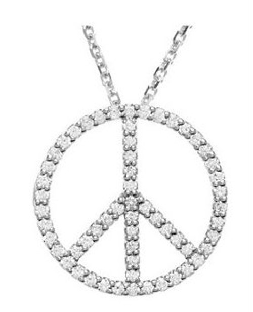 14kt White Gold 1/3 CTW Diamond Peace Necklace 15mm x 15mm