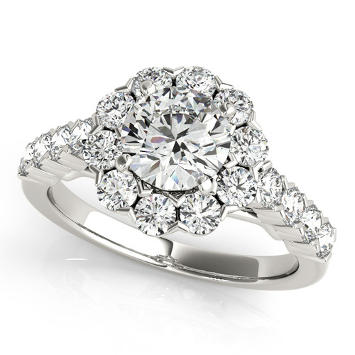 14k White Gold  2 1/4 Carat  Round cut Halo Engagement Ring  Wedding Band