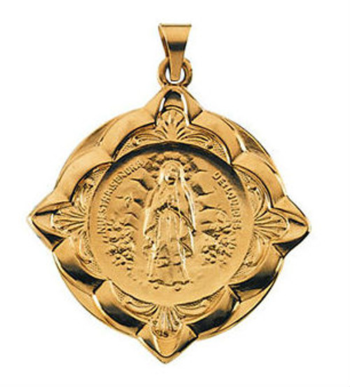 14k Gold 31.0MM  Round Our Lady of Lourdes Medal