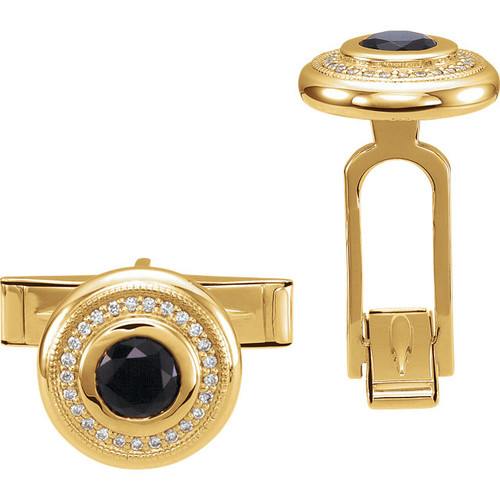 14kt Gold Onyx and Diamond Cuff Links 12mm