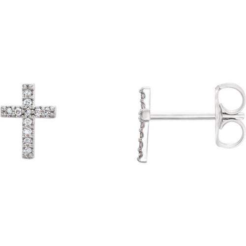 14K White Gold Diamond Cross Stud Earrings .06ctw