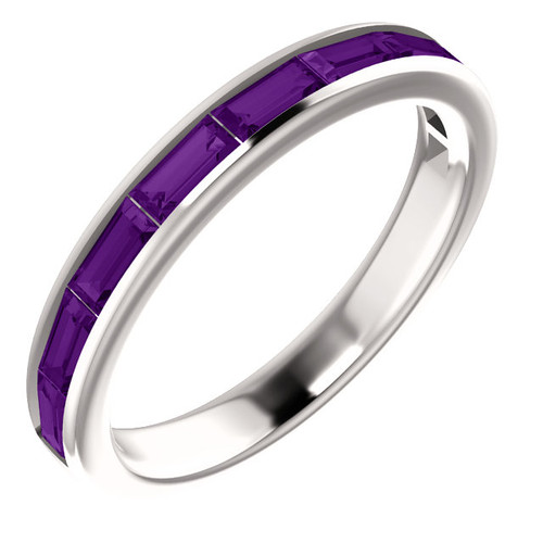 14k White Gold Baguette Genuine Amethyst Half Eternity band 1.00 Ctw.