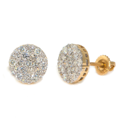1.0Ct 14K Yellow Gold Diamond Pave Cluster Stud Earrings
