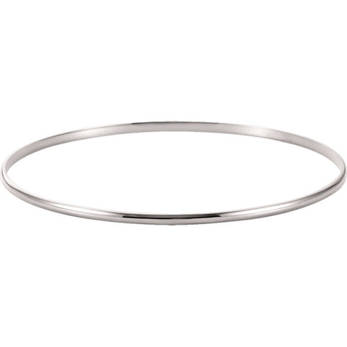 14k White Gold 2mm High Polished Slip-on Solid Bangle 8.0"