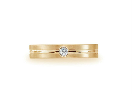 18k Yellow Gold 4mm Flat Beveled Bezel Diamond Wedding Band Ring(.06ct)