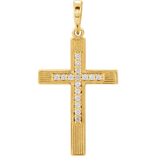 Diamond Cross Pendant Yellow Gold Mens Pave Charm 0.43 Ct & Round Box Chain Set 