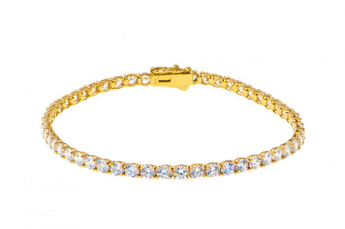 14k Yellow Gold 3.0 mm wide with 3.0 Ct Round Cz Tennis Bracelet 7"