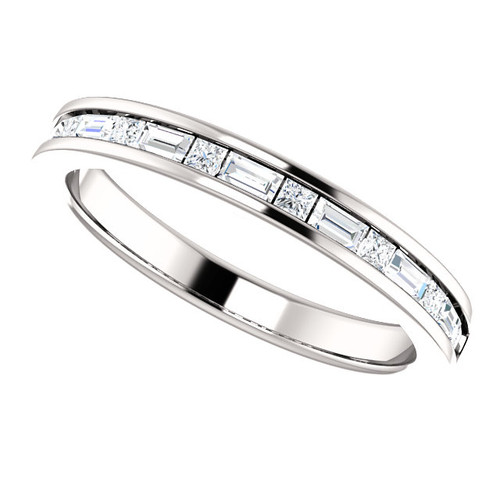 14k White Gold Baguette and Princess Diamond Eternity band 1/2 Ctw.