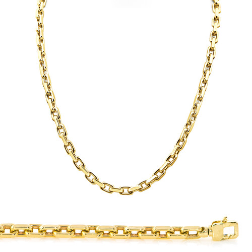 14K Yellow Gold 4mm Handcrafted Rolo Chain Necklace 40 Inches