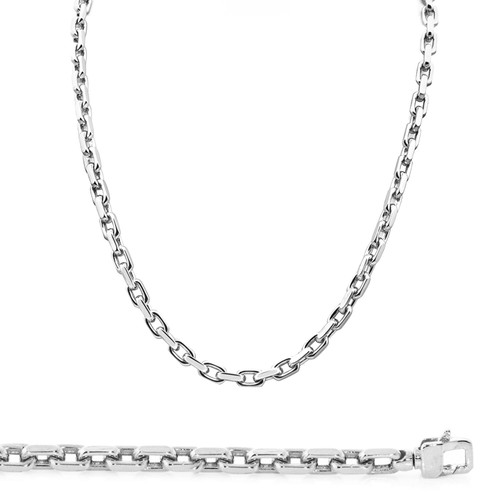 14K White Gold 4mm Handcrafted Rolo Chain Necklace 20 Inches