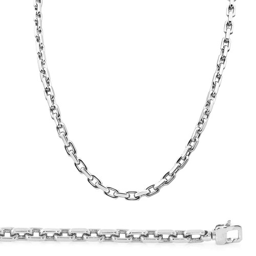 14K White Gold 5mm Handcrafted Rolo Chain Necklace 18 Inches