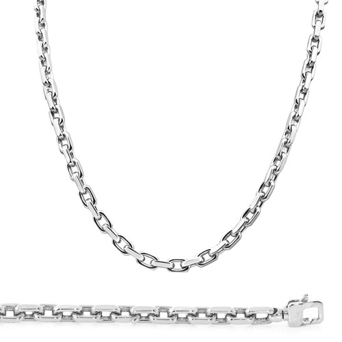 14K White Gold 6mm Handcrafted Rolo Chain Necklace 34 Inches