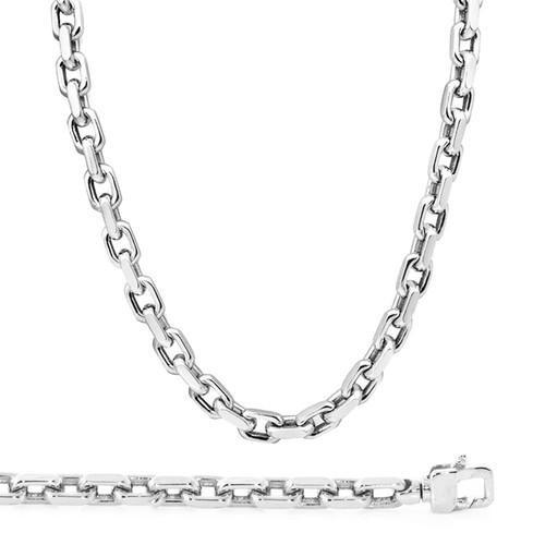 14K White Gold 7.6mm Handcrafted Rolo Chain Necklace 34 Inches