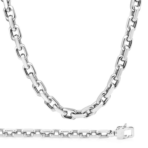 14K White Gold 15mm Handcrafted Rolo Chain Necklace 24 Inches