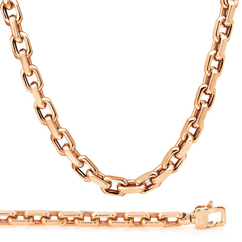 14K Rose Gold 11mm Handcrafted Rolo Chain Necklace 18 Inches