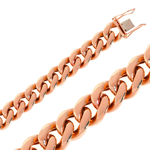 14K Rose Gold 14mm Miami Cuban Chain Necklace 22 Inches | Sarraf.com