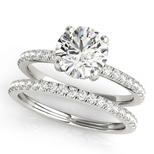 14k White Gold  3/4 Carat  Round cut Engagement Ring Wedding Set