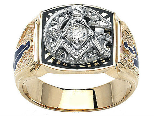 14k Gold  Diamond Masonic Blue Lodge Ring .15 Ctw