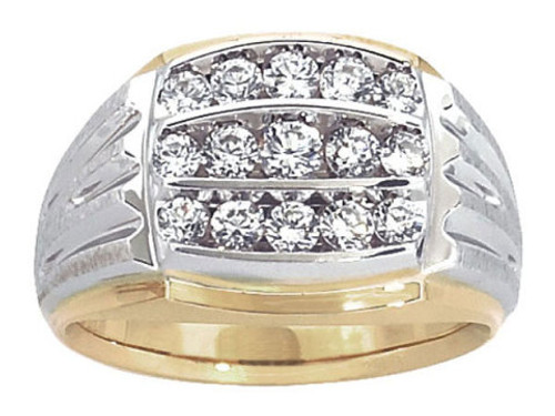 14k Two Tone Gold Mens Cluster Diamond Ring 1.00 Ctw.