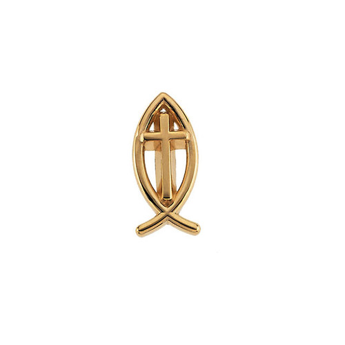 14k Yellow gold Ichthus (Fish) with Cross Lapel Pin 17.0mm x 8.00mm