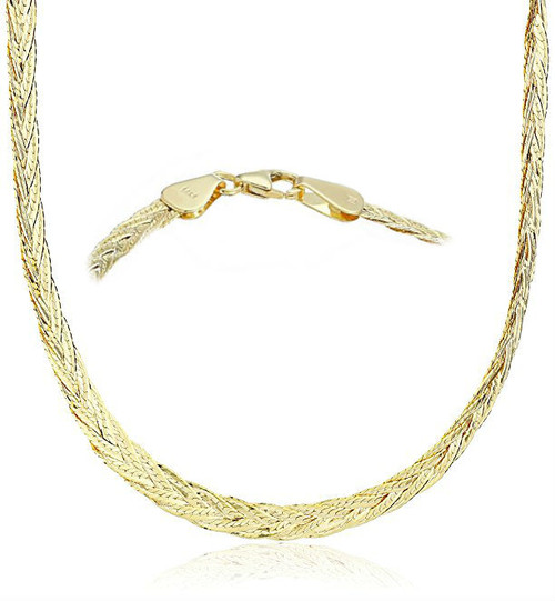 14k Yellow Gold Braided Herringbone Necklace 5mm 18"