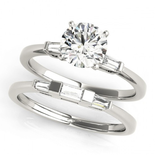 14k White Gold Tapered Baguette Round Three Stone Engagement Set 1/2CTW