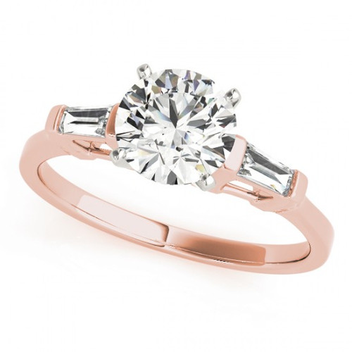 14k Rose Gold Tapered Baguette Round Three Stone Engagement Ring 1/2CTW