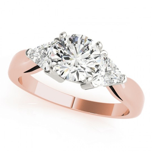 14k Rose Gold Trillion And Round Three Stone Engagement Ring 1/2CTW