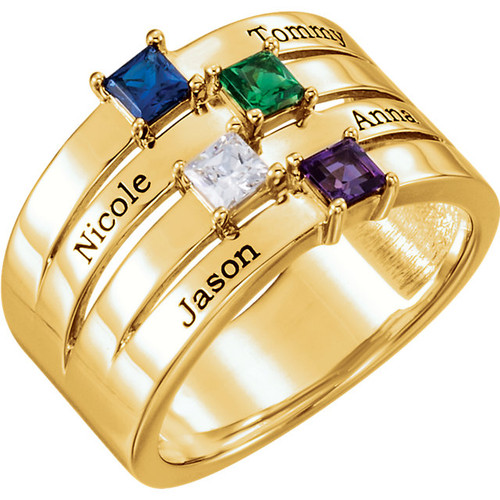 14k Gold Engravable Family Mother's Ring, 4 Stone Available in 1,2,3,4 Stones